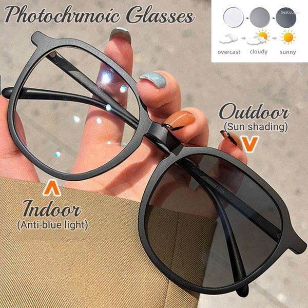 Óculos de sol design de luxo óculos pochromic homens mulheres quadrados oversized miopia óculos de miopia ao ar livre mudança de cor óculos