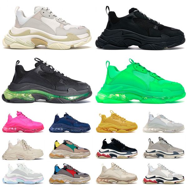 Triple S Designer Sapatos Homens Mulheres Plate-Forme Tripler Luxe Preto Branco Bege Rosa Verde Claro Sola Cristal Luxo Mens Sapatos Sapatilhas Mulheres Treinadores