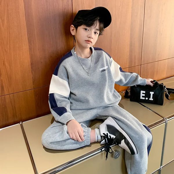 Conjuntos de roupas Primavera Outono Menino Contraste Alfabeto Sweatpant Set School Kids Tracksuit Criança Trabalho Outfit Estudante Jogger Terno 5-16Yrs 231005