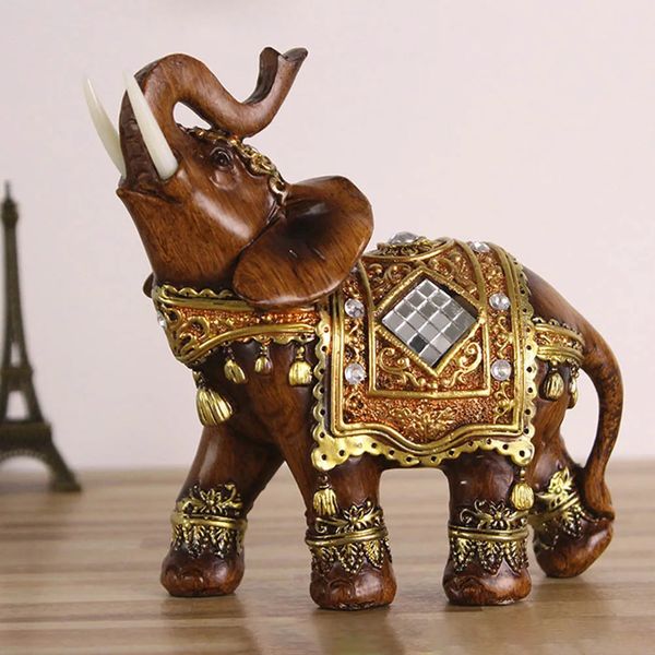 Statuette di oggetti decorativi 1 pz mascotte in resina statuetta di elefante fortunato in resina giardino in miniatura artigianale regalo di nozze home office decorazione desktop artigianato 230928