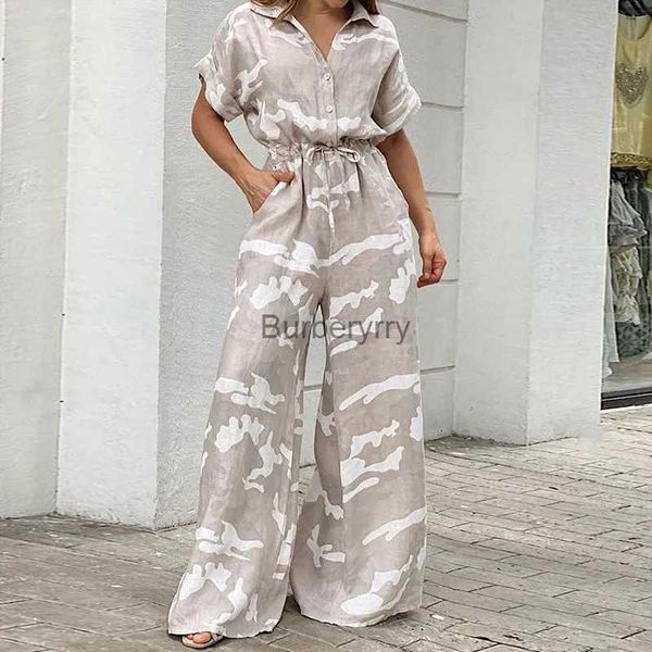 Damen-Overall, Strampler, Sommer, Damen, Camouflage-Druck, Playsuit, modisch, Damen, weites Bein, Strampler, Overalls, lässig, tailliert, Kordelzug, Schnürshirt, JumpsuitsL231005