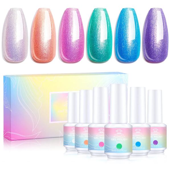 Smalto per unghie Makartt Gel Set di smalti per unghie Kit di gel per perle glitter 6 colori Smalto per unghie arcobaleno 8 ml Rosa Blu Nastro Sirena Soak Off 230928