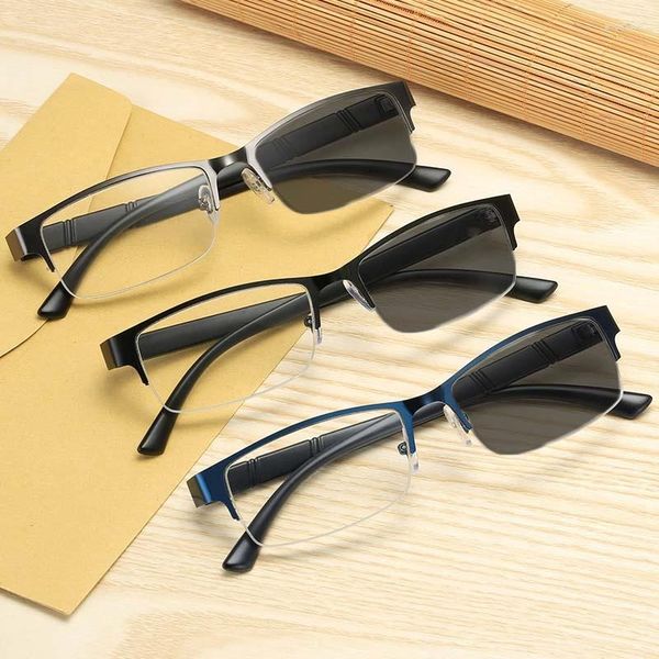 Óculos de sol luxo pochromic masculino metal meia armação prescrição óculos clássico ao ar livre inteligente mudança de cor óculos