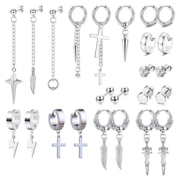 Ohrstecker 24 Stück Edelstahl Herren Hoop Kreuz Baumeln Set Lange Kette Baumeln Huggie Für Männer Frauen