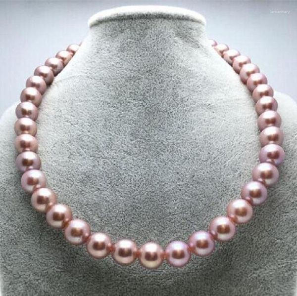 Catene da 18 pollici circolari naturali 9-10 mm viola collana di perle del Mar Cinese Meridionale con fibbia in oro 14K