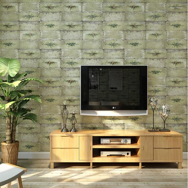 Wallpapers vintage nostálgico estilo industrial grão de madeira papel de parede pastoral pequena flor sala de estar quarto loja de roupas tijolo