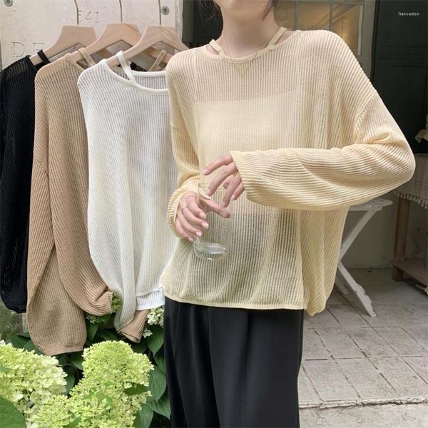 Женские свитера, корейские летние пуловеры больших размеров, женские модные стильные тонкие шейные повязки, прозрачные вязаные топы с длинными рукавами, накидки ZY8489