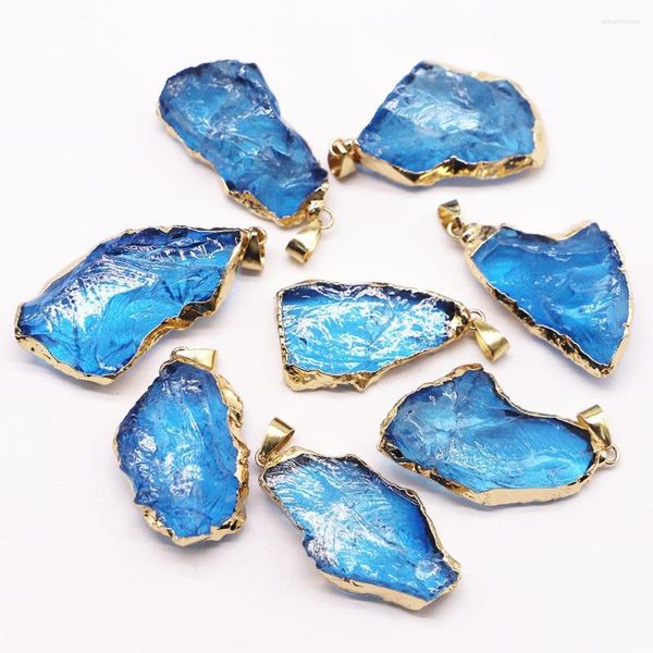 Colares Pingente Pedra Natural Irregular Azul Cristal De Vidro Banhado A Ouro Colar De Alta Qualidade Charme Jóias Fazendo Acessórios 7 Pcs