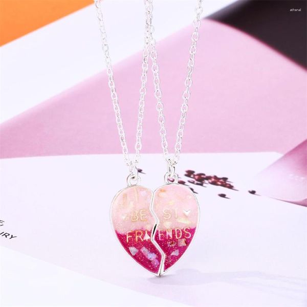 Collane con ciondolo Collana con magnete glitterato simpatico cartone animato per le donne Moda coreana brillante catena con clavicola con cuore spezzato Gioielli BFF Friends