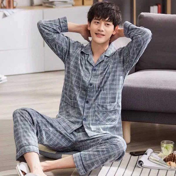 Damen-Schlaf-Lounge-Pyjama für Herren, Lounge-Nachtwäsche, Pyjama, karierter Druck, Frühlings-Herbst-Damen-Langarm-Hauskleidung, 2-teiliges Herren-Pyjama-Set PjL231005