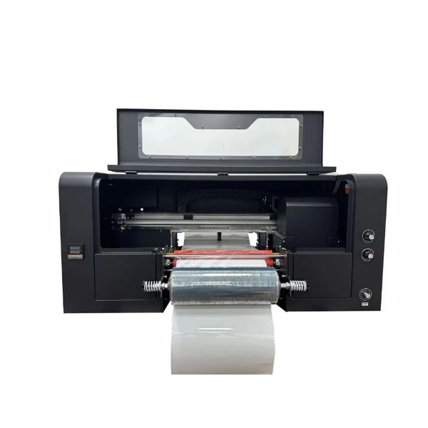 Stampante e plastificatrice UV DTF per auto in plastica Power Bank autoadesiva effetto 3D CMYK+W+V con doppia testina di stampa XP600