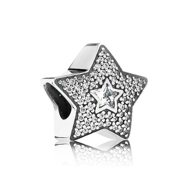 100% 925 Sterling Silver Sparkling Stars Pave CZ Charms Fit Original European Charm Bracelet Fashion Women Wedding Engagement Jewe2230