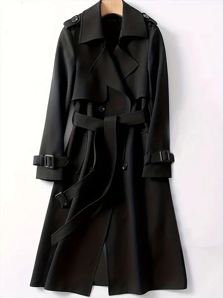 Frauen Trenchcoats 2023 Herbst Und Winter Einfarbig Doppelte Reihe Von Knöpfen Um Den Mantel Zu Verlängern Einfachen Stil Mit Taille revers 231005