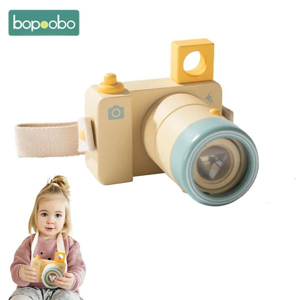 Câmeras de brinquedo de madeira bebê binocular caleidoscópio ampliação telescópio câmera crianças brinquedo bloco montessori diy presente ao ar livre po prop brinquedos 230928