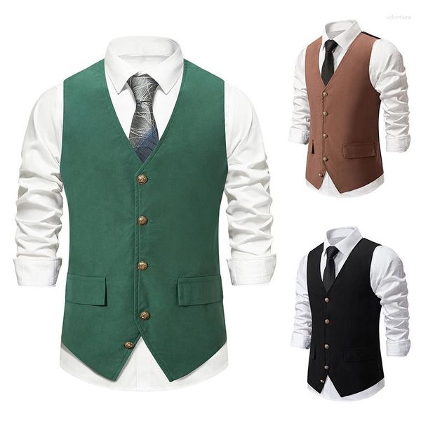 Gilet da uomo 2023 Gilet da abito inglese autunno e inverno Cappotto versatile da uomo in tinta unita casual retrò medievale