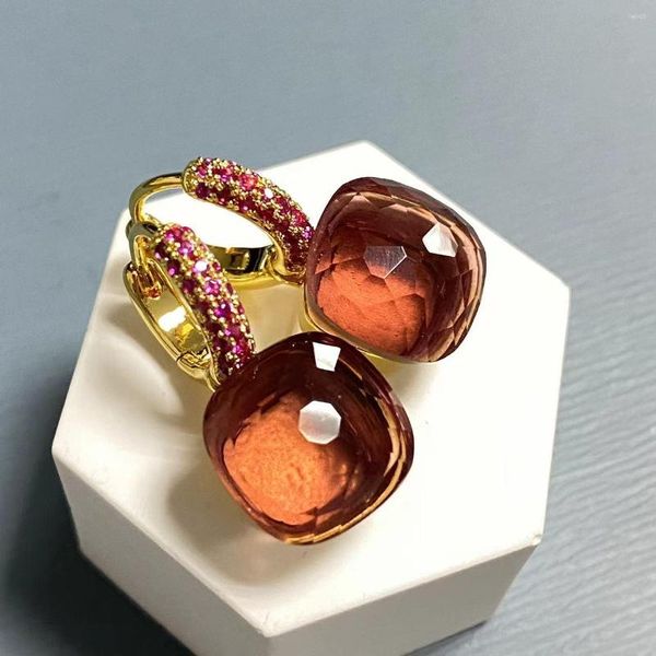 Brincos pendurados 11,6 mm Max Stone Crystal Inlay Roxo Zircão Cor Dourada Ametista Estilo Doce Mulheres Jóias Presente