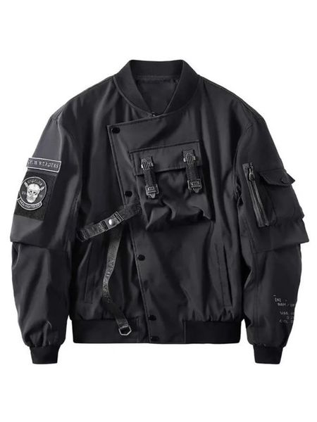 Mens Jaquetas God of Death Bomber Jacket Peito Bolso Techwear Homens Punk Hip Hop Tactical Streetwear Preto Varsity Oversized MA1 Casacos 231005