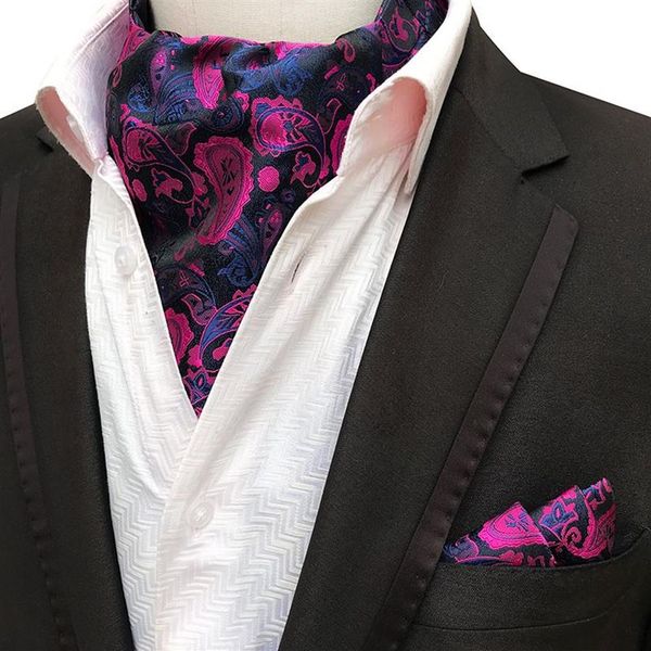 Glamour Eşarp Retro İpek Jacquard Cravat Neckerchief Mens Ascot Tie Hanky ​​Suits Set Cep Mendil Men Hediye263W