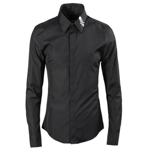 Camicie da uomo Abito a maniche lunghe con ricamo teschio di lusso Taglie forti 4xl Moda casual in cotone da uomo314n