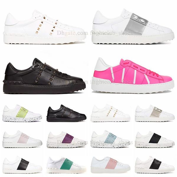 2024 Top Casual Sapato Plataforma Sapatos de Lona Rebite Itália Senhoras Valentine Clássico Sapatilhas Abertas Rosa Ouro Preto Branco Rosa Marinha Bluespikes Baixo Patchwork Homens Mulheres