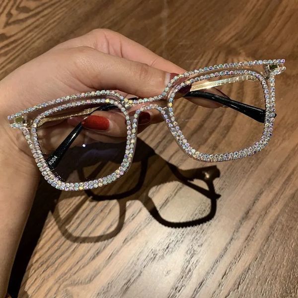 Sonnenbrillenrahmen Trend Square Point Diamond Sonnenbrille Leopardenmuster Rahmen Fashion Street Shooting Flat Light Reading M 231005