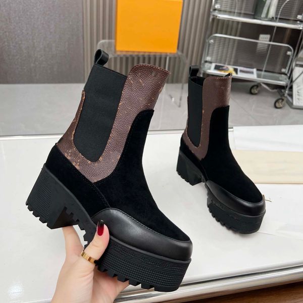 Designer-Absatzstiefel Damen Stiefeletten Leder Winter Luis Fashion Boot Martin Plateau Letter Woman Vuttonity fghdfgh