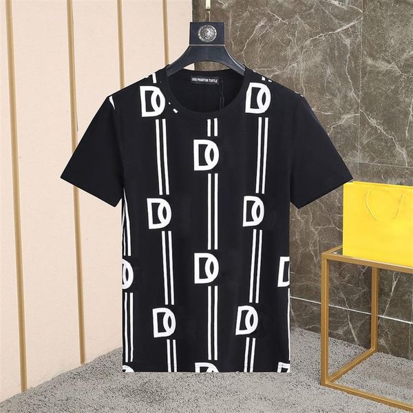 DSQ PHANTOM TURTLE Mens Designer Camiseta Italiano Milan Moda Allover Logo Listrado Impressão T-shirt Verão Preto Branco T-shirt Hip H265V