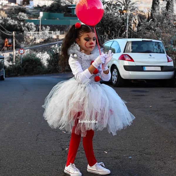 Kız Elbiseler Gri Palyaço Tutu Elbise Kızlar İçin Karnaval Kız Joker Cosplay Tül Kıyafet Çocuklar Parti Korkunç Kıyafetler Cadılar Bayramı Kostüm Çocuklar için 231005