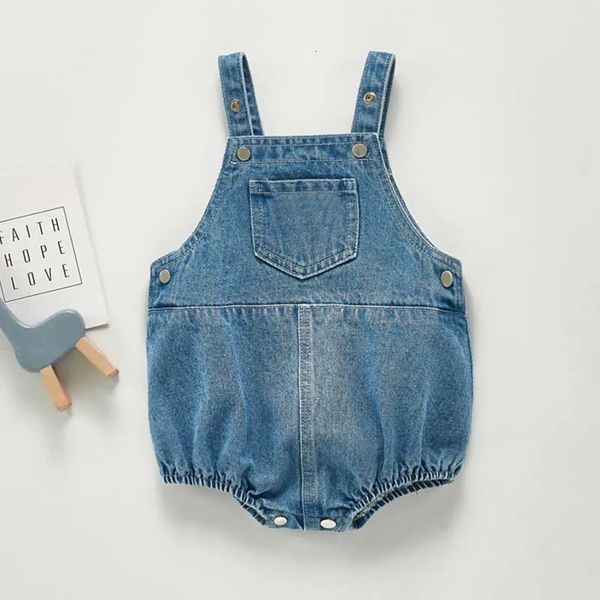 Pagliaccetti Neonati maschi Abbigliamento per ragazze Senza maniche Tute in denim per bambini Tuta per bambini Autunno Salopette in denim per bambini 231005