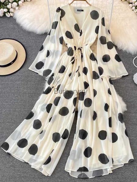 Damen Jumpsuits Strampler Damen Frühling Sommer Polka Dot Overall Langarm Elegant Lässig Lose Overalls Fe Strandurlaub Strampler Mode KleidungL231005