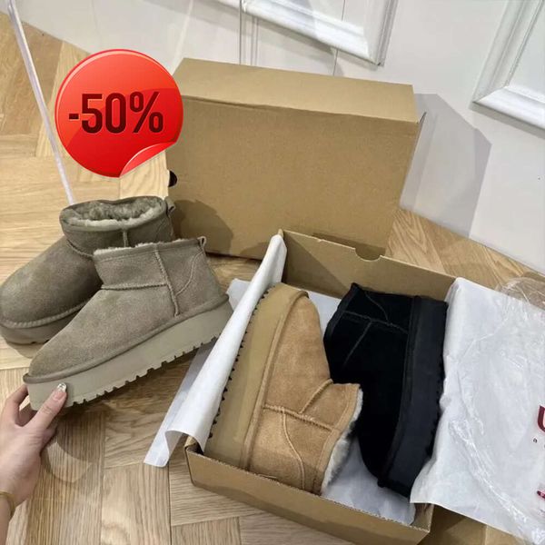 Designer clássico ultra mini botas plataforma de inicialização de neve mulheres homens pele de carneiro tasman tazz castanha areia mostarda semente bege driftwood aust h