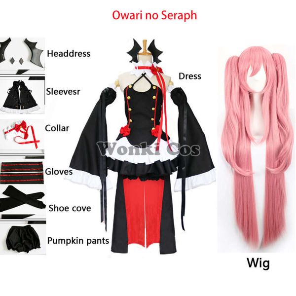 Owari No Seraph della Fine Cosplay Krul Tepes Costume Cosplay Parrucche Rosa Lolita Dress Uniformi da Vampiro Cosplay Parrucche Lunghe Rosa