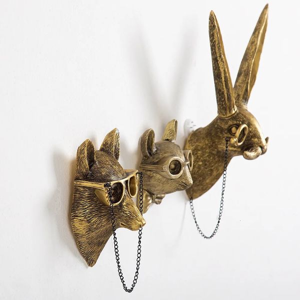 Objetos decorativos Figurines Antique Bronze Resina Animal Pingente Golden Deer Head Wall Storage Hook Up Acessórios de fundo 1 pc 230928