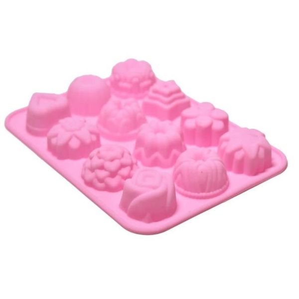 Ferramentas de bolo 12-cavidade Flor Silicone Molde de Chocolate DIY Handmade Soap Form Molds Candy Bar Fondant para Decorating2487