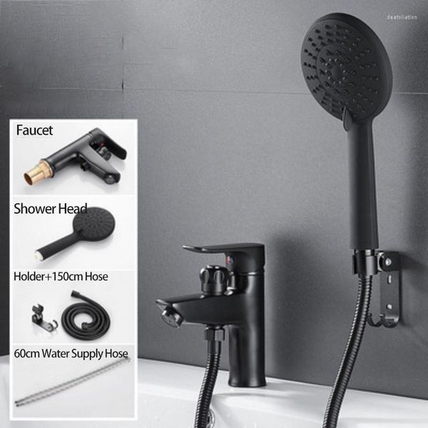 Rubinetti per lavandino del bagno Rubinetto per lavabo in ottone Rubinetto monocomando nero Miscelatore per acqua fredda Ugello per vasca da bagno con soffione doccia Bidet