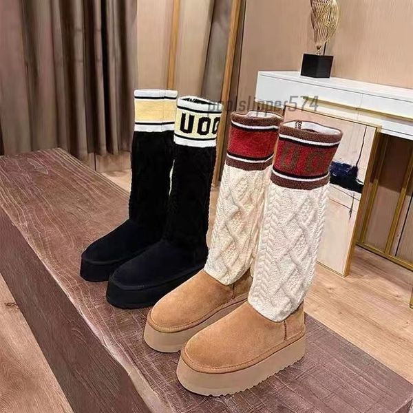 Novas botas altas plataforma botas de grife mulheres descontraídas pele de luxo fofo pele de carneiro tasman chinelo bota inverno tornozelo botas joelho sapatos casuais bota