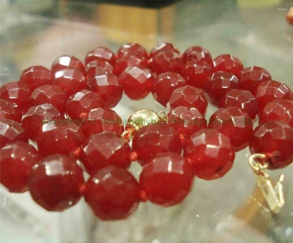 Цепочки из натурального красного нефрита 10 мм с граненым драгоценным камнем, круглые бусины, ожерелье 18 дюймов