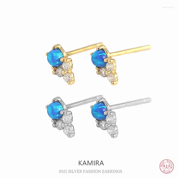 Brincos Kamira 925 prata esterlina meninas opala azul zircão para mulheres vintage temperamento piercing banquete rock jóias