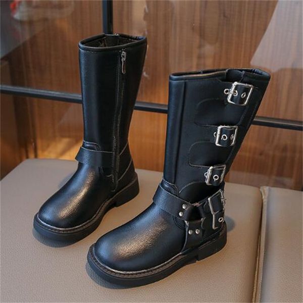 Çocuk Moda Botları Sonbahar Kış Kızları Yan Fermuar Şövalye Boot Çocuk Düz Topuklu Botlar Yumuşak Sole Bebek patik Prenses Deri Ayakkabı