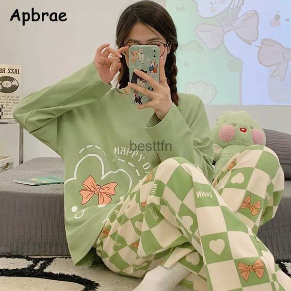 Lounge de sono feminino novos pijamas dos desenhos animados algodão coreano mangas compridas calças compridas feminino pijamas o-pescoço senhoras pijamas bonito coelho impressão sleepwearl231005