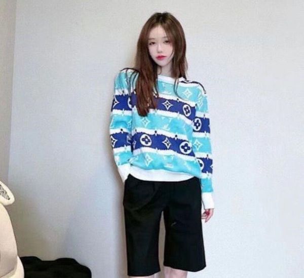 Suéteres de luxo feminino manga longa gradiente listras impressão designer suéter feminino pulôver de malha
