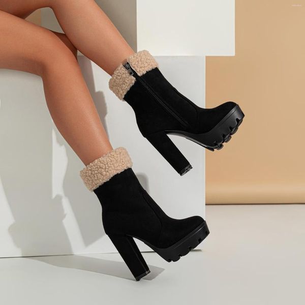 Stivali 2023 inverno donna caviglia moda piattaforma impermeabile pelle scamosciata peluche stivaletti con cerniera scarpe alte calde con tacco spesso