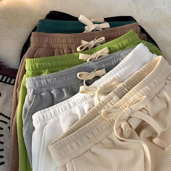 Shorts masculinos padrão waffle japonês sólido verão fino causal solto esportes retos calças de cinco pontos masculino inferior roupas masculinas