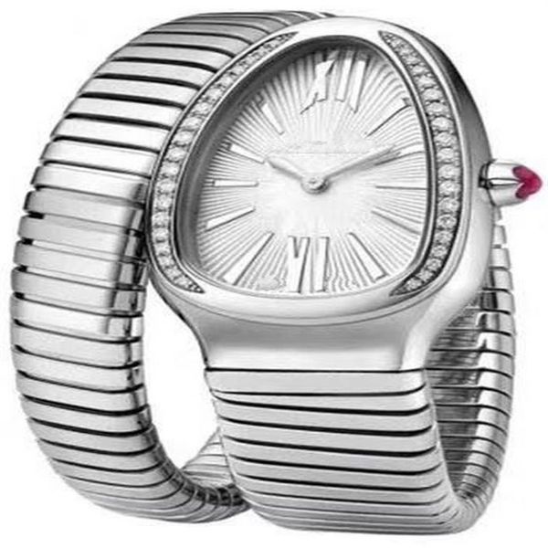 Orologio classico da donna Orologio serpente Argento Bracciale bianco Diamanti Lunetta Roma Quarzo giapponese Sport Acciaio inossidabile Zaffiro172u