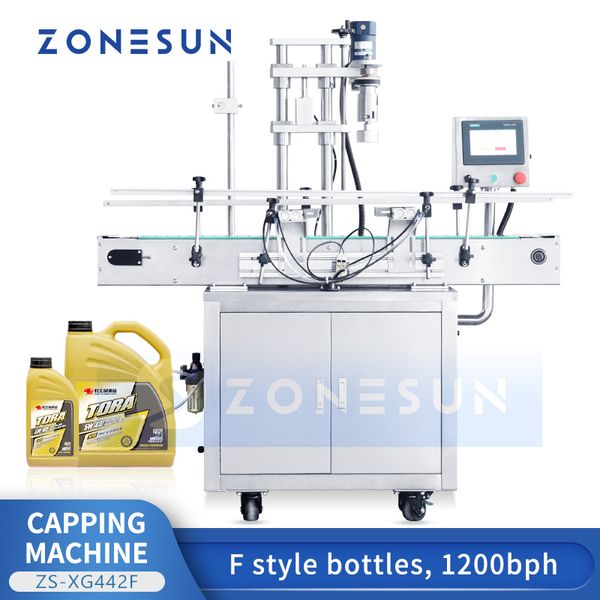 Автоматическая укупорочная машина ZONESUN для бутылок в стиле F, машина для укупорки бутылок с винтовой крышкой, контейнер для моющих средств, упаковка ZS-XG442F