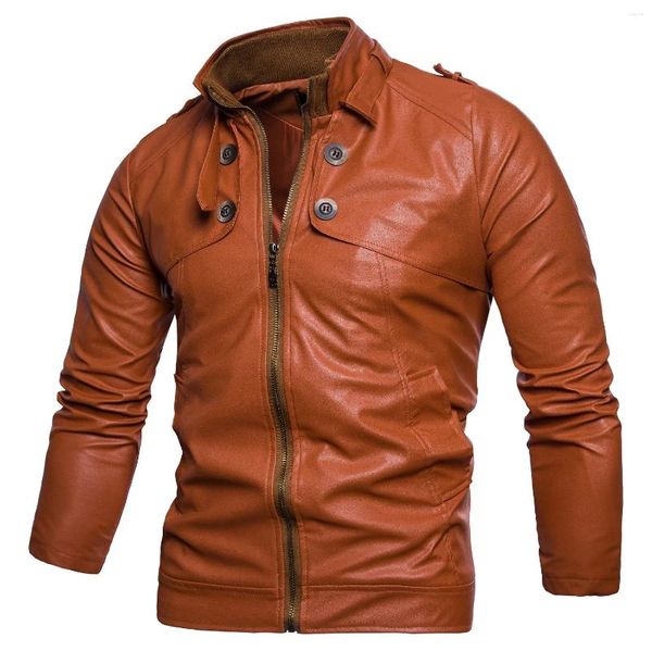 Giacca da moto in pelle da uomo in pelliccia da uomo Colletto multibottone lavato Taglia M-3XL