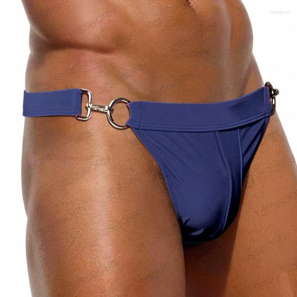 Herren-Badebekleidung 2023 Sexy Bikini halb umwickeltes Gesäß Badehose Männer Kurze Hombre Metallschnalle Seitenöffnung Badeanzug Badehose