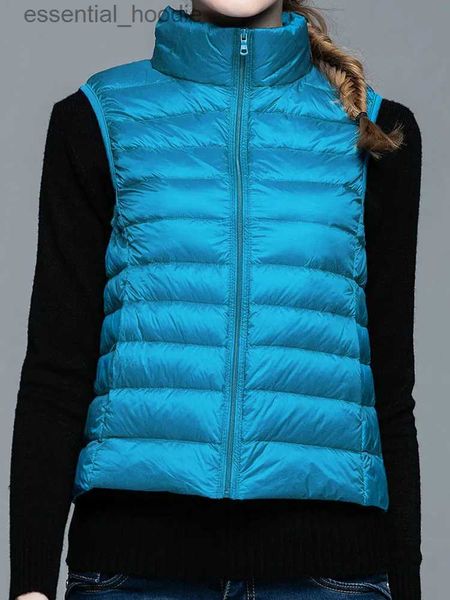 Piumino da donna Parka ultra leggero e sottile piumino da donna casual piumino d'anatra da uomo inverno caldo senza maniche piumino elegante solido corto gilet sottile cappotto L231005