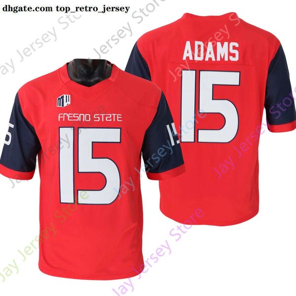 Nova NCAA Fresno State Jersey 15 Davante Adams College Football Branco Vermelho Tamanho Jovem Adulto