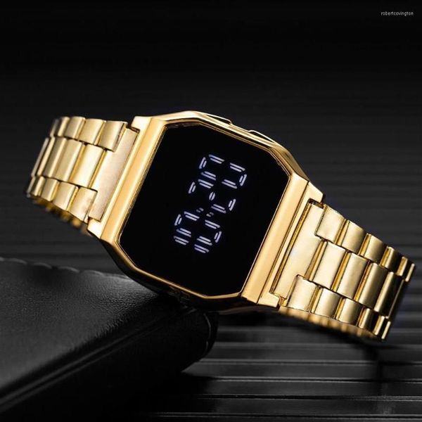 Наручные часы Роскошные цифровые часы для женщин Электронные светодиодные наручные часы Ремешок для часов из нержавеющей стали Модные женские часы из розового золота Clock286L